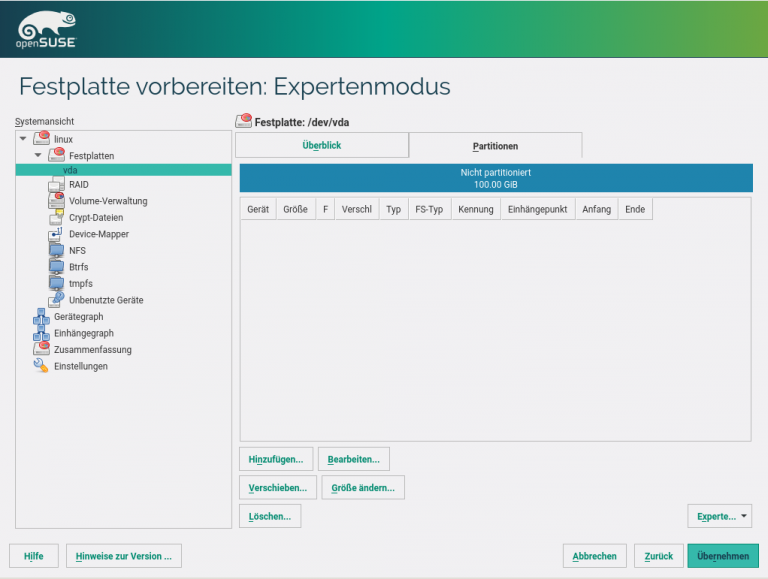 openSUSE Installation Festplatten Expertenmodus