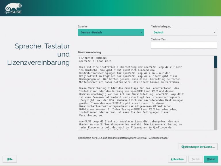 openSUSE Installation Step 1